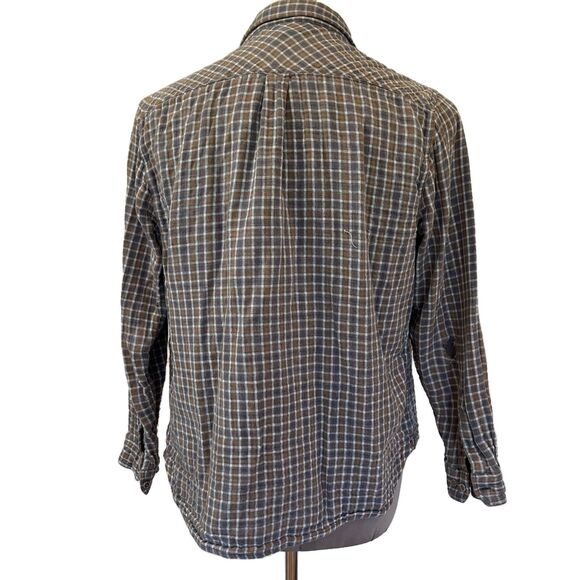 Carbon 2 Cobalt Grey Yellow Button Front Plaid Shirt Large Cotton **Flaw - Picture 2 of 11